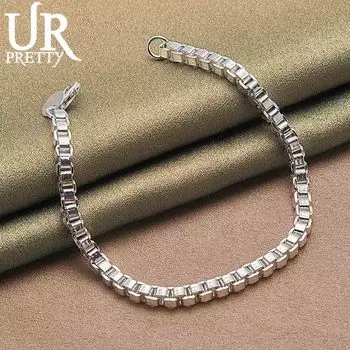 Браслет-цепочка из гладкого серебра 925 пробы 4 мм, модные свадебные украшения 20CM