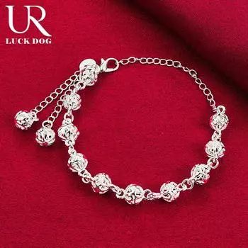 Браслет-цепочка из полого шарика 8 мм из стерлингового серебра 925 пробы, модные свадебные украшения 20CM