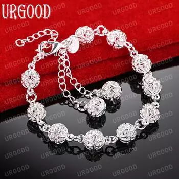 Браслет-цепочка из стерлингового серебра 925 пробы с полыми шариками и 8 мм, модные свадебные украшения 20CM