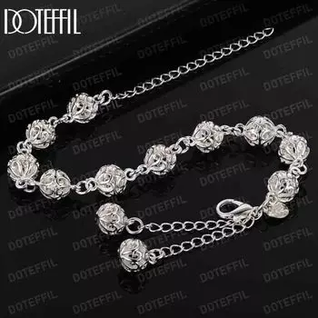 Браслет-цепочка из полого шарика 8 мм из стерлингового серебра 925 пробы, модные свадебные украшения 20CM