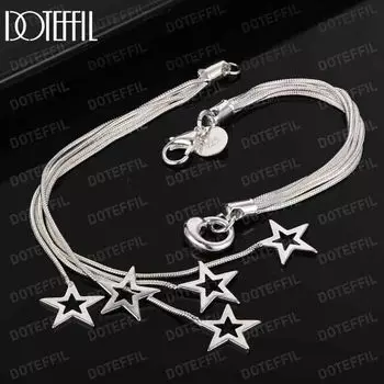 Браслет-цепочка из пяти сплошных звезд из стерлингового серебра 925 пробы, модные свадебные украшения 20CM