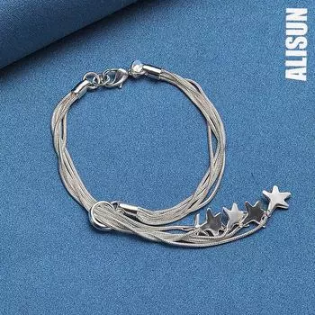 Браслет-цепочка из пяти сплошных звезд из стерлингового серебра 925 пробы, модные свадебные украшения 20cm