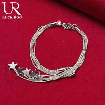 Браслет-цепочка из пяти сплошных звезд из стерлингового серебра 925 пробы, модные свадебные украшения 20CM