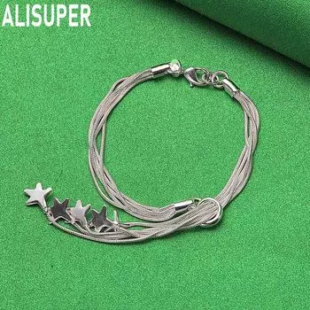 Браслет-цепочка из пяти сплошных звезд из стерлингового серебра 925 пробы, модные свадебные украшения 20CM