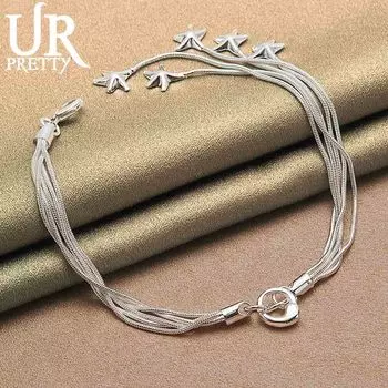 Браслет-цепочка из пяти сплошных звезд из стерлингового серебра 925 пробы, модные свадебные украшения 20CM