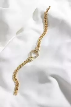 Браслет-цепочка из стали с рисунком сердца из нескольких камней золотого цвета