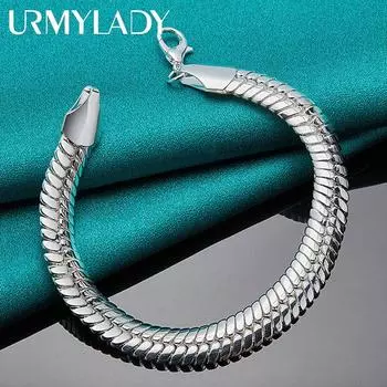 Браслет-цепочка из стерлингового серебра 925 пробы 10 мм с боковой змеей для женщин и мужчин, очаровательные ювелирные изделия для свадьбы, помолвки и вечеринки 20cm