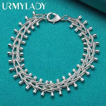 Браслет-цепочка из стерлингового серебра 925 пробы с двойным рядом бисера, модные ювелирные изделия 20cm