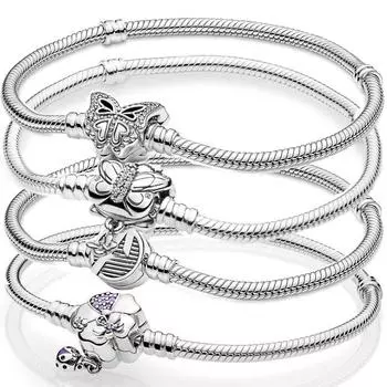 Браслет-цепочка из стерлингового серебра 925 пробы с изображением полевого цветка, луга, цветочной бабочки и змеи для популярных браслетов из бисера, ювелирные изделия своими руками 21cm