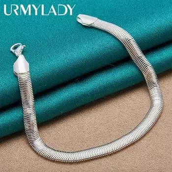 Браслет-цепочка из стерлингового серебра 925 пробы 6 мм с плоской змеей для женщин и мужчин, очаровательные модные украшения MB080 20cm