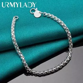 Браслет-цепочка из стерлингового серебра 925 пробы диаметром 4 мм для женщин и мужчин, модные ювелирные изделия для свадебной вечеринки 20cm