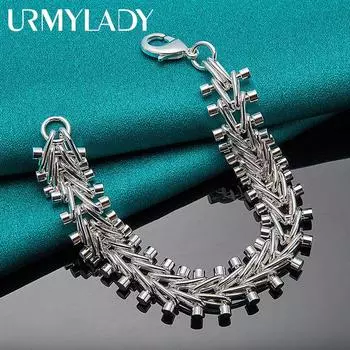 Браслет-цепочка из стерлингового серебра 925 пробы с двойным рядом бусин для мужчин и женщин, очаровательные ювелирные изделия для свадебной вечеринки и помолвки 20cm