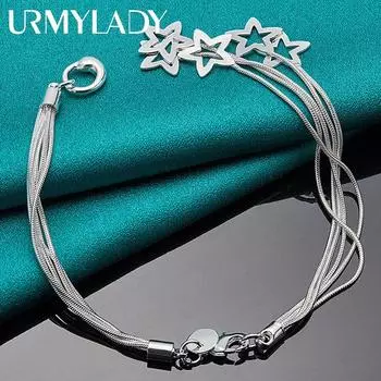 Браслет-цепочка из стерлингового серебра 925 пробы со звездами и пятью змеями для женщин, модные очаровательные ювелирные изделия для свадебной вечеринки 20cm