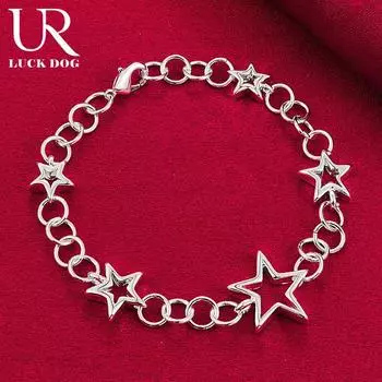 Браслет-цепочка из стерлингового серебра 925 пробы с пятиконечной звездой, модные свадебные украшения 20CM