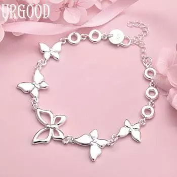 Браслет-цепочка из стерлингового серебра 925 пробы с пятью бабочками, модные свадебные украшения 20CM