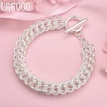 Браслет-цепочка из стерлингового серебра 925 пробы с несколькими кругами, модные свадебные украшения 20CM