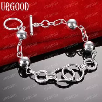 Браслет-цепочка из стерлингового серебра 925 пробы с несколькими кругами и гладкими бусинами, модные свадебные украшения 20CM