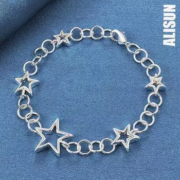 Браслет-цепочка из стерлингового серебра 925 пробы с пятиконечной звездой, модные свадебные украшения 20CM