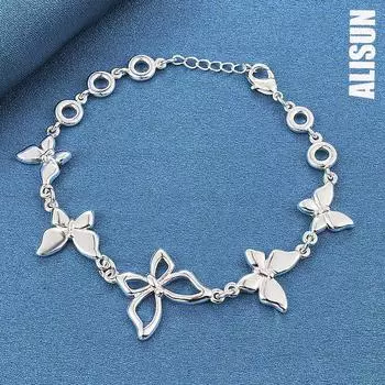 Браслет-цепочка из стерлингового серебра 925 пробы с пятью бабочками, модные свадебные украшения 20CM