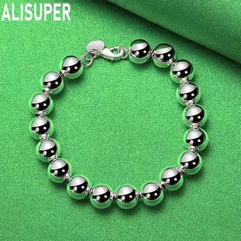 Браслет-цепочка из стерлингового серебра 925 пробы с круглыми бусинами 10 мм, модные свадебные украшения 20CM