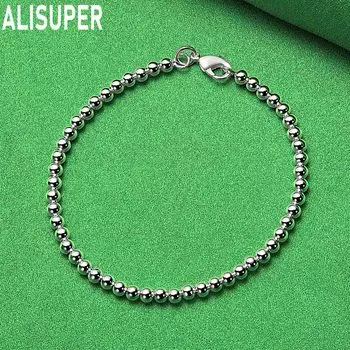 Браслет-цепочка из стерлингового серебра 925 пробы с гладкими бусинами и 4 мм, модные свадебные украшения 20CM