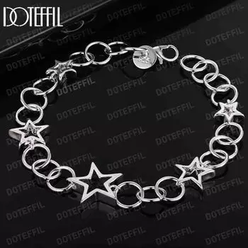 Браслет-цепочка из стерлингового серебра 925 пробы с пятиконечной звездой, модные свадебные украшения 20CM