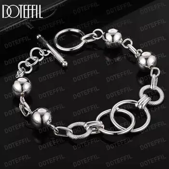 Браслет-цепочка из стерлингового серебра 925 пробы с несколькими круглыми шариками и гладкими бусинами, модные свадебные украшения 20CM