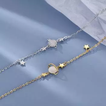 Браслет-цепочка из стерлингового серебра 925 пробы со звездами и планетами для женщин, девушек, вечеринок, свадеб, модных ювелирных изделий, аксессуаров Sl358 золотой