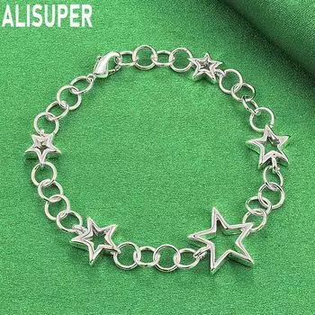 Браслет-цепочка из стерлингового серебра 925 пробы с пятиконечной звездой, модные свадебные украшения 20CM