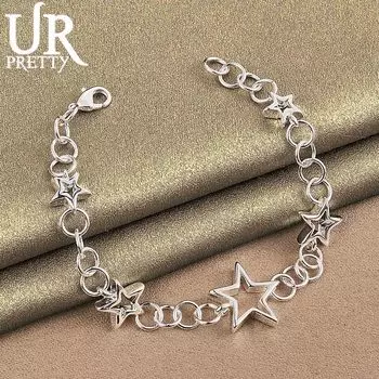 Браслет-цепочка из стерлингового серебра 925 пробы с пятиконечной звездой, модные свадебные украшения 20CM