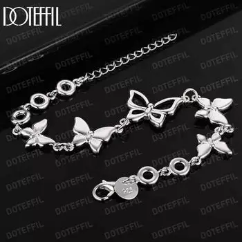 Браслет-цепочка из стерлингового серебра 925 пробы с пятью бабочками, модные свадебные украшения 20CM