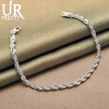 Браслет-цепочка из стерлингового серебра 925 пробы с волнами длиной 4 мм, модные свадебные украшения 20CM