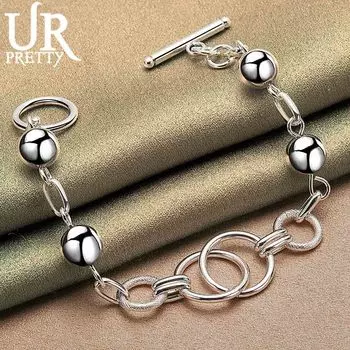 Браслет-цепочка из стерлингового серебра 925 пробы с несколькими круглыми шариками и гладкими бусинами, модные свадебные украшения 20CM
