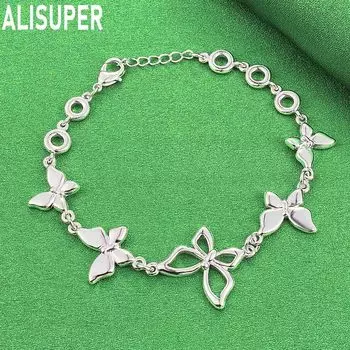 Браслет-цепочка из стерлингового серебра 925 пробы с пятью бабочками, модные свадебные украшения 20CM