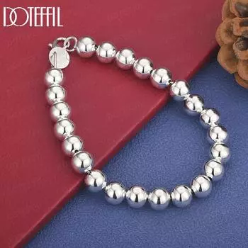 Браслет-цепочка из стерлингового серебра 925 пробы с круглыми бусинами 8 мм, модные свадебные украшения 20CM