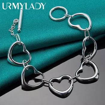 Браслет-цепочка из стерлингового серебра 925 пробы с сердцем для женщин, модные очаровательные ювелирные изделия для свадебной вечеринки 20cm