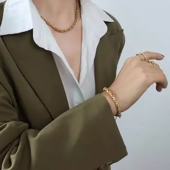 Браслет-цепочка из титановой стали в стиле хип-хоп, покрытый настоящим золотом 18 карат P088-E021