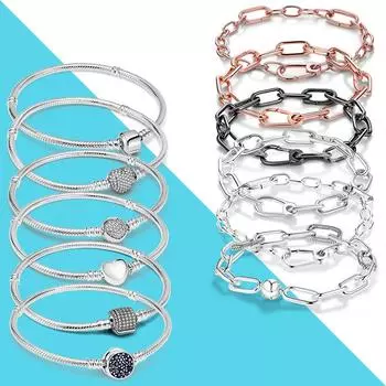 Браслет-цепочка Me Link, подлинный браслет-цепочка в виде змеи из серебра 925 пробы, подходит для оригинального европейского бренда, подвески, сделай сам, ювелирные изделия, подарок 18cm