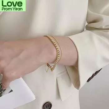 Браслет-цепочка с двойным замком из стерлингового серебра 925 пробы, женский геометрический золотой браслет, французские ювелирные изделия золотистый