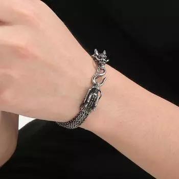 Браслет-цепочка с двумя головами дракона и квадратным килем Franco для мужчин, цельные мужские браслеты из нержавеющей стали 316L, панк-ювелирные изделия 21CM серебряный