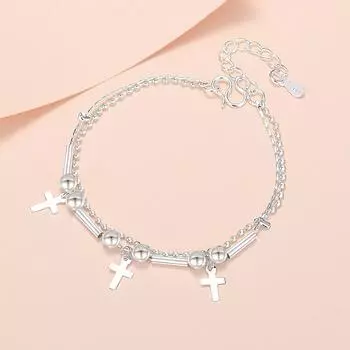 Браслет-цепочка с крестом из стерлингового серебра 925 пробы с двумя цепочками для женщин, модный, элегантный, для свадебной вечеринки, ювелирные украшения, аксессуары
