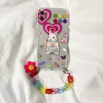 Браслет-цепочка с мультяшным смайликом и кроликом, чехол для телефона для Iphone 7 X Xsmax 8 Plus Xr 12 Mini 11 13 Pro Max, браслет с милым подсолнухом for iphone 7 8