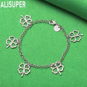 Браслет-цепочка с подвеской в виде цветка клевера из стерлингового серебра 925 пробы, модные свадебные украшения 20CM