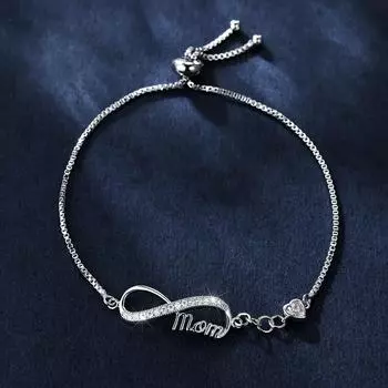 Браслет-цепочка с звеньями бесконечности для мамы с кубическим цирконием, геометрический дизайн, регулируемые роскошные украшения для женщин, подарки для мамы серебряный