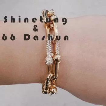 Браслет-цепочка Shinetung Trend с бриллиантами для мужчин и женщин, роскошные ювелирные изделия в подарок с логотипом T-цепочка высокого качества 17cm золотой