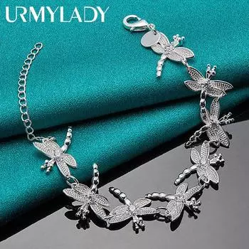 Браслет-цепочка со стрекозой из стерлингового серебра 925 пробы для женщин, модные ювелирные изделия для свадебной вечеринки 20cm