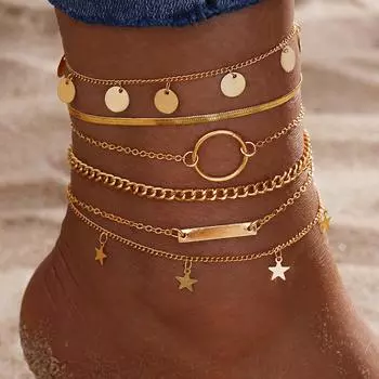Браслет-цепочка со звездой, 5 шт., женский сексуальный аксессуар, роскошный кулон, подарочный аксессуар, пляжный браслет, ювелирные изделия, браслет для девочек, двойной браслет для ночного клуба, ювелирные изделия золотой