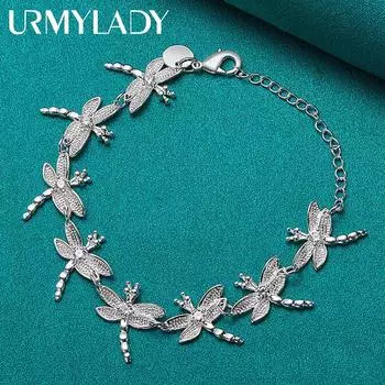 Браслет-цепочка «Стрекоза» из стерлингового серебра 925 пробы для женщин, модные ювелирные изделия 20cm