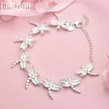 Браслет-цепочка «Стрекоза» из стерлингового серебра 925 пробы, модные свадебные украшения 20CM