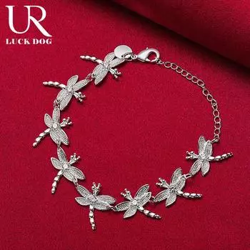 Браслет-цепочка «Стрекоза» из стерлингового серебра 925 пробы, модные свадебные украшения 20CM